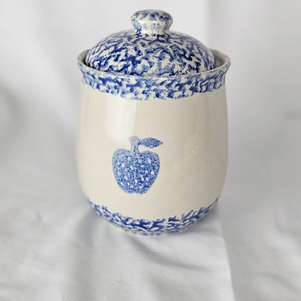 Folk Craft Sponge Apple/Bunny Canister By Tienshan Farmhouse Cottage Country